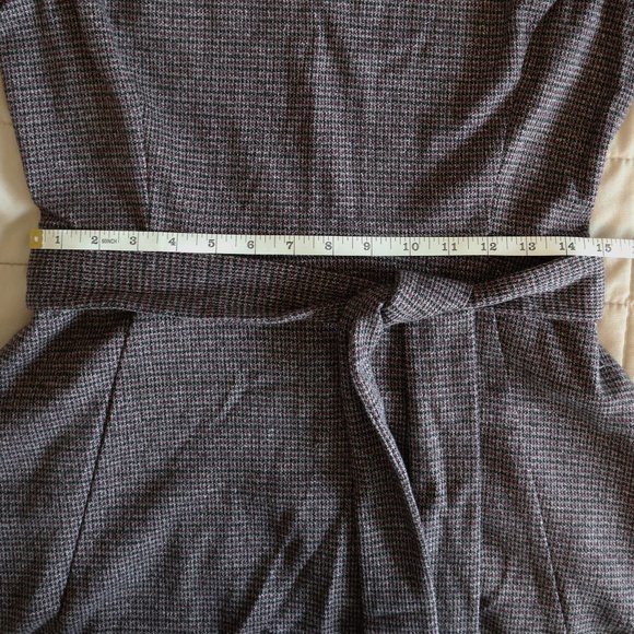 Black, Gray, and Plum Houndstooth Short Sleeve Fit and Flare Dress with Belt - Picture 4 of 11